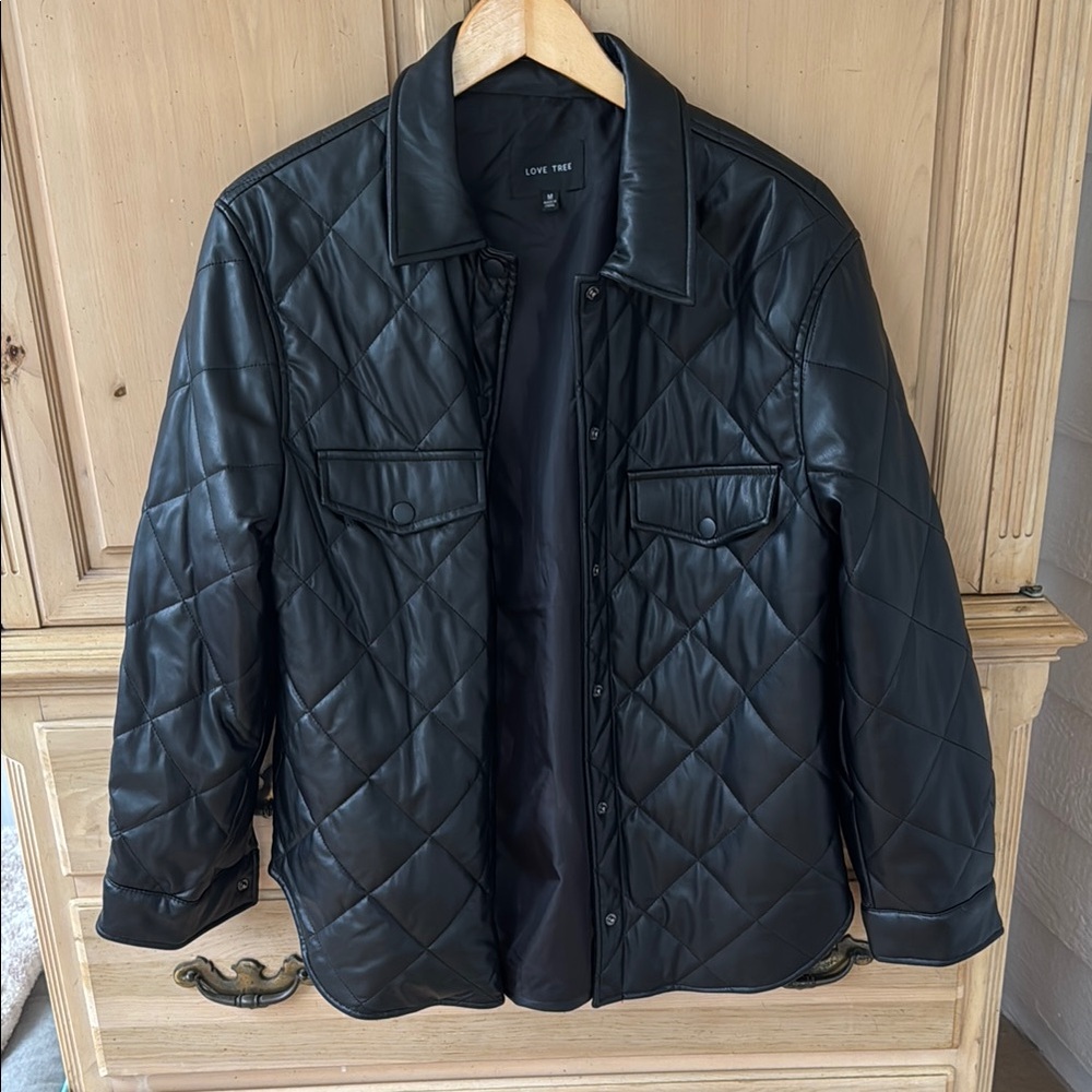 Love Tree Black Faux Leather Quilted Jacket